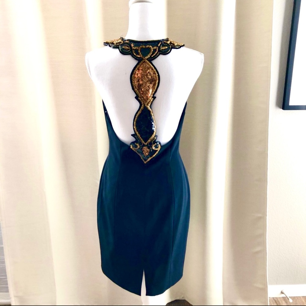 Vintage Black Gold Sequined Beaded Cocktail Dress
